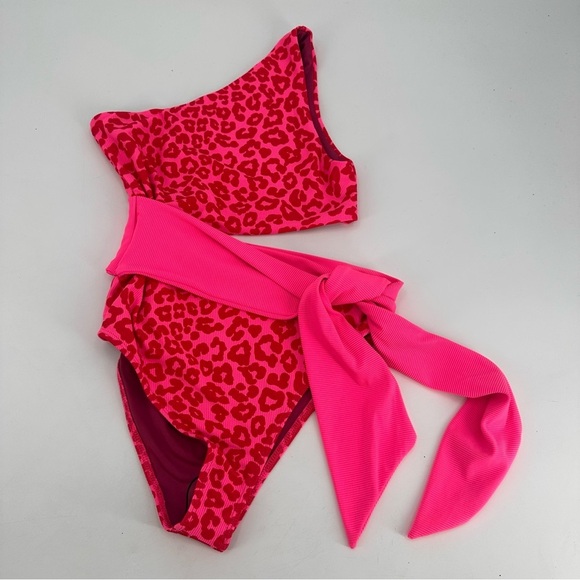 Beach Riot Pink Leopard One Piece Swimsuit Swim Size Large - Picture 2 of 5